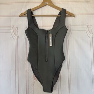 Skims Rubbersized Scuba Swim Scoop Neck Onepiece in Gray Chalk, Size XXS NWT